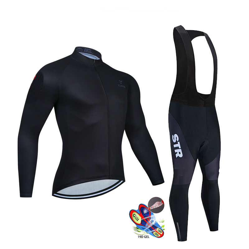 Cycling Gear Leaderboard - Осенний черный комплект велосипедного трикотажа с